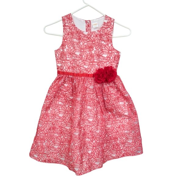 Gymboree Girls Dress Size 7 Red Floral Lace Sleeveless A-Line Style - Picture 1 of 8